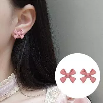 1 пара сережек с цветным бантом и гальваническим покрытием в корейском стиле розовый