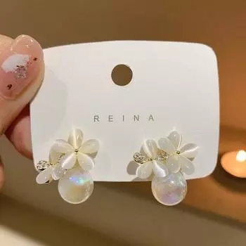 1 пара сережек с опаловым жемчугом в форме цветка, легкие роскошные серьги-гвоздики высокого класса для женщин, универсальные украшения для пирсинга ушей