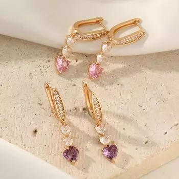 1 пара сережек-сердец из циркония для женщин, серьги золотого цвета, ювелирные изделия, аксессуары для свадебной вечеринки, подарок на День святого Валентина розовый