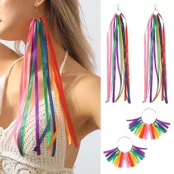 1 пара сережек-стримеров в преувеличенном богемном стиле с длинным или коротким цветным крючком для ленты Long