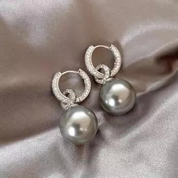 1 пара серых серег с цирконом из искусственного жемчуга для женщин, ретро-вечеринка, пасхальный подарок на День святого Валентина для друзей семьи серый