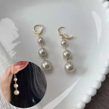 1 пара серых жемчужных сережек, нежный темперамент, нишевый дизайн, изящные простые серьги с тремя жемчужными пряжками