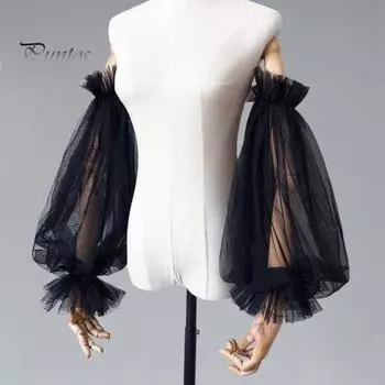 1 пара сетчатых рукавов для невесты, тонкие прозрачные перчатки, длинные плиссированные рукава-оборки, аксессуары для свадебных платьев и мероприятий чёрный