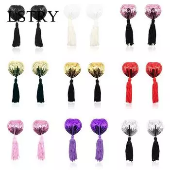 1 пара сексуальных наклеек на соски в форме сердца, пастис, женское нижнее белье, пайетки, кисточки, накладки на соски, самоклеящиеся Хо M