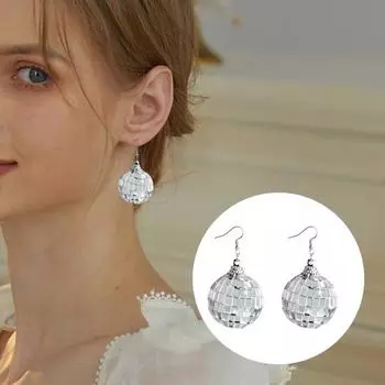 1 пара сферических сережек в стиле диско в стиле ретро 1970-х годов, зеркальные шары в европейском стиле для женщин и девочек, модные и шикарные аксессуары 24 mm