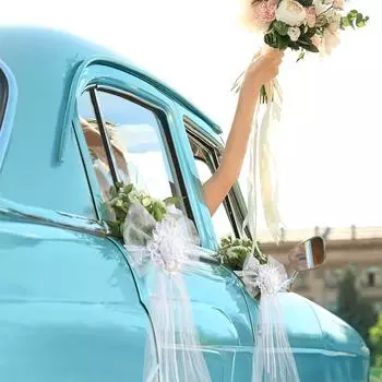 1 пара шелковых лент, высококачественный галстук-бабочка для стула, романтическое свадебное украшение для автомобиля, принадлежности для декора вечеринки, кружевные цветы, жемчужный бутон, белый S белый