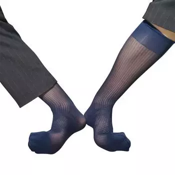 1 пара шелковых носков для клуба, носки выше колена, прозрачные, из полиамида, деловые, тонкие, в полоску, тонкие, для официального костюма, прозрачные, для мужчин