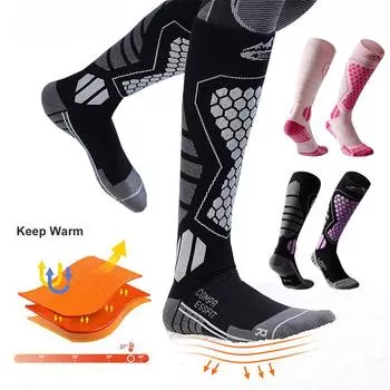1 пара шерстяных лыжных носков, мужские и женские для катания на лыжах, сноуборде, термобелье до колена, зимние теплые спортивные носки