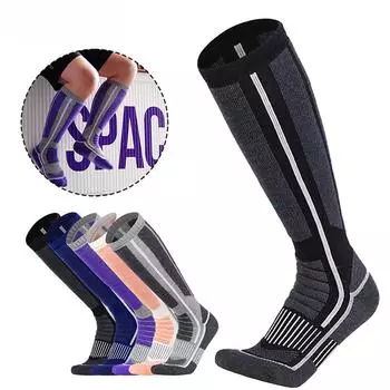 1 пара шерстяных лыжных носков, носки для холодной погоды для катания на сноуборде, снега, зимы, теплые теплые носки до колена, охота чёрный