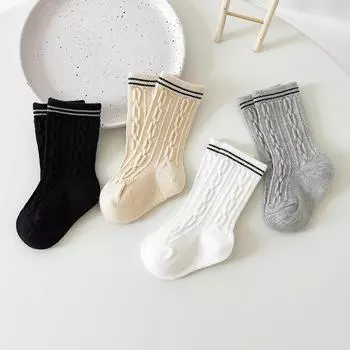1 пара шерстяных носков для детей, однотонные полосатые носки до середины икры для маленьких мальчиков и девочек, весенне-осенние хлопковые школьные носки S абрикосовый