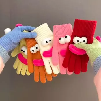 1 пара шерстяных трикотажных симпатичных холодостойких перчаток для езды на велосипеде с рисунком большого рта, монстра, забавного сосиски светло-желтого