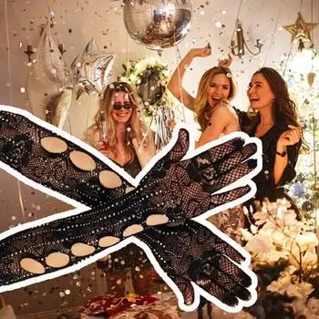 1 пара шикарных длинных перчаток в сеточку с узором «черная роза», модные удобные модные перчатки для танцев с бриллиантами