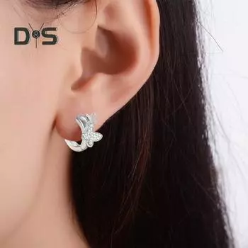 1 пара шикарных серег-бабочек в минималистском стиле с циркониевыми стразами, модные серьги-кольца в виде бабочек серебряный