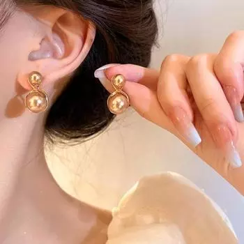 1 пара шикарных серег цвета шампанского, геометрические серьги-гвоздики из искусственного жемчуга с глянцевой поверхностью, гальваника, ювелирное изделие, подарок шампанского