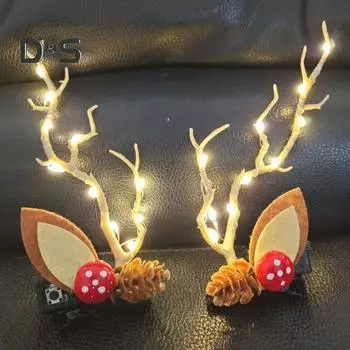 1 пара шпилек для волос со светодиодной подсветкой и декором в виде рогов оленя, светящиеся заколки для волос, легкие, удобные в носке, рождественские аксессуары для волос D