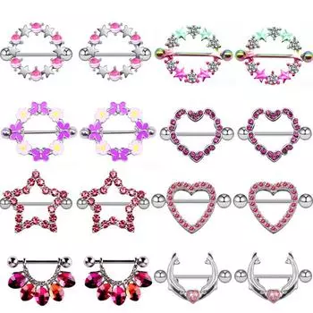 1 пара штанги для сосков, 14 г, хрустальный пирсинг для сосков, ювелирные изделия для сосков, кольцо для сосков в форме сердца, пирсинг из нержавеющей стали для женщин