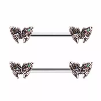 1 пара штанги для сосков-бабочек, 14 г, кристалл для пирсинга сосков, ювелирные изделия для сосков, кольцо для сосков в форме сердца, пирсинг из нержавеющей стали для женщин