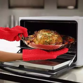1 пара силиконовых перчаток, термостойкие прихватки для духовки со стеганой подкладкой, нескользящие текстурированные кухонные перчатки для барбекю, выпечки, готовки M красный