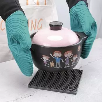 1 пара силиконовых прихваток для духовки, противоожоговые, противоскользящие, толстая хлопковая подкладка, длинные термостойкие перчатки для микроволновой печи, кухонные принадлежности для выпечки