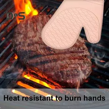 1 пара силиконовых прихваток для духовки, водонепроницаемые, грязеотталкивающие, термостойкие кухонные перчатки с хлопковой подкладкой, нескользящие перчатки серый