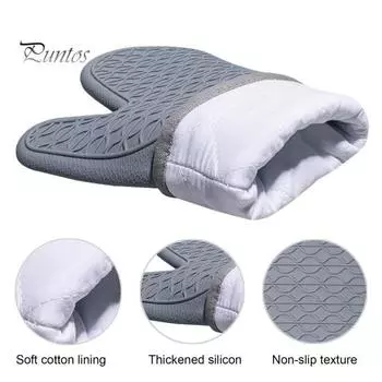 1 пара силиконовых прихваток для духовки, водонепроницаемые, грязеотталкивающие, термостойкие кухонные перчатки с хлопковой подкладкой, нескользящие перчатки чёрный