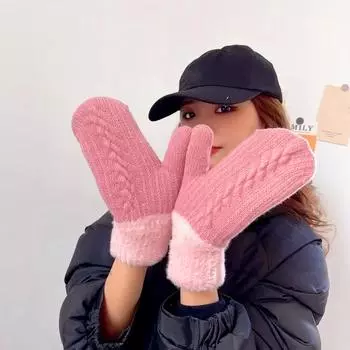 1 пара симпатичных модных вязаных варежек, зимние теплые плюс бархатные мягкие утолщенные варежки для езды на велосипеде