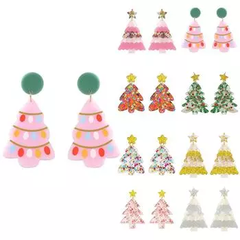 1 пара симпатичных рождественских мультяшных сережек в виде колокольчиков и звезд с блестками в виде елки из акрила для женщин One Size