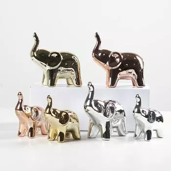 1 пара симпатичных счастливых фигурок слона, керамическая скульптура животного, подарки на День матери золотой
