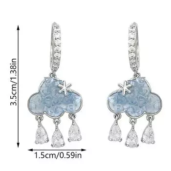 1 пара симпатичных сережек в виде облаков, синие серьги-капли в виде дождевых облаков, эстетичные серьги-пряжки из циркония Kawaii, ювелирные изделия в подарок на год