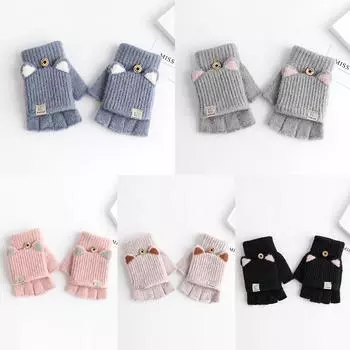 1 пара симпатичных варежек с откидной крышкой и полупальцами для женщин и девочек, зимние мягкие теплые толстые перчатки для студентов, устойчивые к холоду, писчие перчатки A5