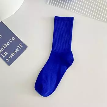 1 пара синих носков женские весенние осенние зимние модные хлопковые носки однотонные средней длины Харадзюку винтажная уличная одежда Fits Size 35-40