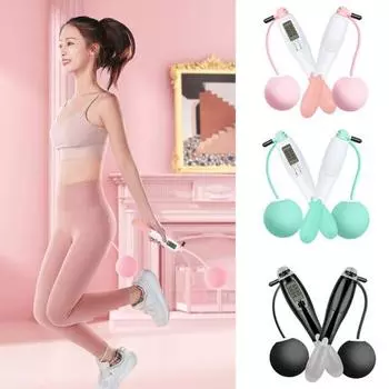 1 пара скакалки для прыжков с большим мячом, ЖК-экран, четыре режима, нескользящая ручка, оборудование для фитнеса, бесплатная регулируемая умная электронная беспроводная скакалка розовый/белый
