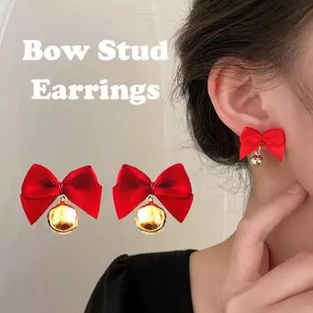1 пара сладких красных сережек-колокольчиков с бантиком, серьги для вечеринки, милые серьги в подарок для девочек