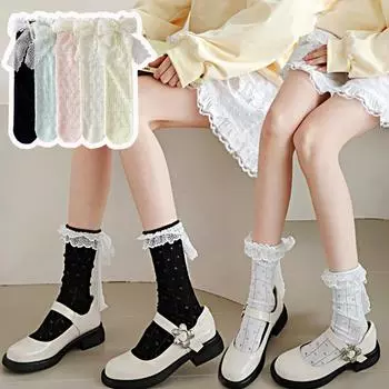 1 пара сладких носков с бантом, модные кружевные, нежные, сетчатые, с ажурной вентиляцией