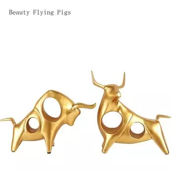 1 пара смоляных украшений в виде Тельца, креативное освещение, роскошный дом, гостиная, винный шкаф, украшение для животных, поделки