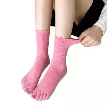 1 пара средних носков-труб, мягкие носки с пальцами, дышащие женские носки из органического хлопка с пятью пальцами, чулки Harajuku, эластичные, однотонные оранжевый