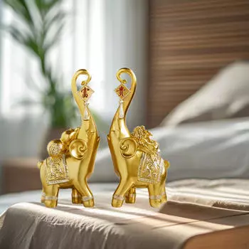 1 пара статуй слонов, настольное украшение, домашний декор по фэншуй, 3,9x2,7x9,4 дюйма, ручная работа, смола для золотистый