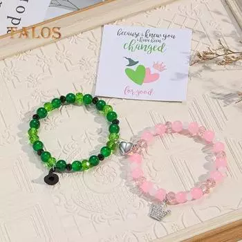 1 пара стеклянных бусин, браслет, эластичная веревка, браслет для дружбы, парный браслет в форме сердца, браслет для дружбы A