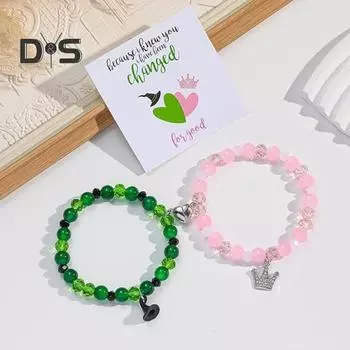 1 пара стеклянных бусин, браслет, эластичная веревка, браслет для дружбы, парный браслет в форме сердца, браслет для дружбы A