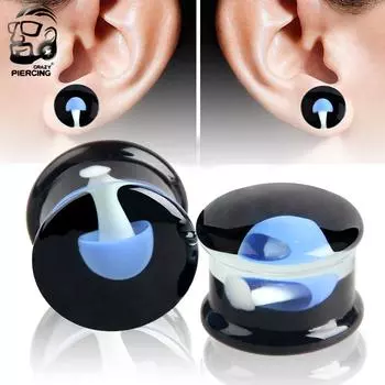 1 пара стеклянных затычек для ушей, туннельные носилки для ушей, расширитель, украшения для тела, модные синие стеклянные серьги с логотипом медузы, ювелирные изделия 0g (8 mm)