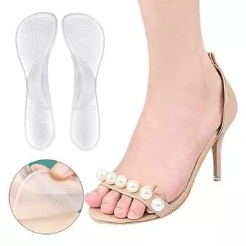 1 пара стельок, противоскользящие, с отличным коэффициентом трения, эластичные, без деформации, прозрачные, дышащие, впитывают пот, нескользящие, подушечки на высоком каблуке чистый