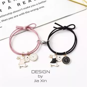 1 пара стильных браслетов для влюбленных с милыми животными и геометрическим рисунком, магнитные браслеты для пары с кроликом, ленты для волос на юбилей