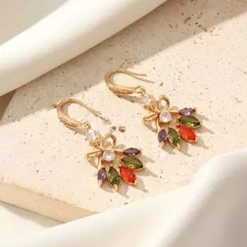1 пара стильных цветных висячих сережек в виде листьев для женщин, серьги-крючки с кубическим цирконием, ювелирные изделия для свадебной вечеринки, аксессуары разноцветный
