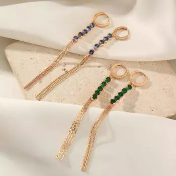 1 пара стильных длинных сережек-кисточек с зеленым/синим цирконием для женщин, серьги, ювелирные изделия, аксессуары для свадебной вечеринки синий