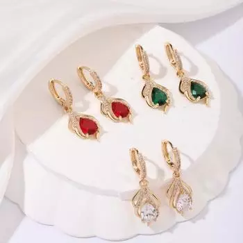 1 пара стильных сережек-подвесок с геометрическим узором из циркония для женщин, серьги золотого цвета, ювелирные изделия, аксессуары для свадебной вечеринки красный
