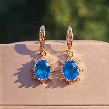 1 пара стильных сине-зеленых овальных висячих сережек для женщин с кубическим цирконием, серьги-крючки, ювелирные изделия, аксессуары для свадебной вечеринки синий