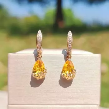 1 пара стильных висячих сережек в форме капли для женщин, ювелирные изделия из кубического циркония, аксессуары для свадебной вечеринки жёлтый