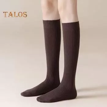 1 пара студенческих носков длиной до середины икры в стиле преппи, однотонные, впитывающие пот, дышащие, идеально сидящие, эластичные, поддерживающие носки бежевый