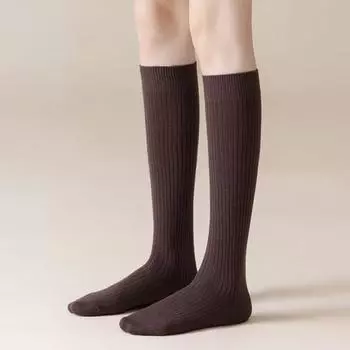 1 пара студенческих носков длиной до середины икры в стиле преппи, однотонные, впитывающие чёрный