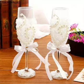 1 пара свадебных бокалов для шампанского, жених и невеста, флейты для шампанского, Премиальный кружевной декор, винный бокал для бара, паба, клуба, ресторана и домашнего использования, посуда для напитков Fo